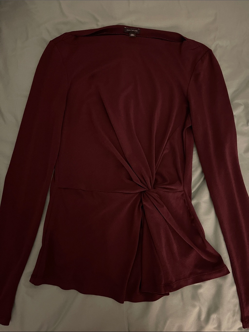 Ann Taylor Twist-Knot Long Sleeve Top in Burgundy